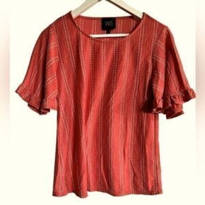 NWOT - W5 Women’s Short Sleeve Coral Color Blouse/Top with White Stipe - Size S